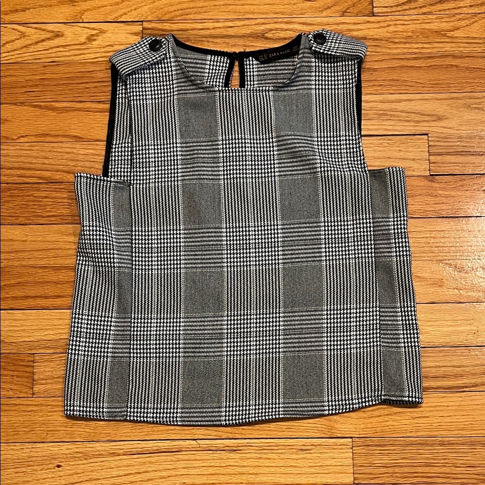 Zara Black and White Checkered/ Plaid Houndstooth Boxy Top